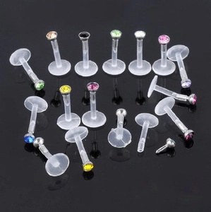 Rhinestone Lip Rings Labret Studs Acrylic Transparent Stem Body Piercing Jewelry Women Men Colorful Crystal Inlaid