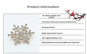 Detail view of rhinestone snowflake brooch with size specifications and 7.6g weight