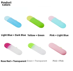 Detailed view of portable toothbrush travel cases in six vibrant candy color combinations