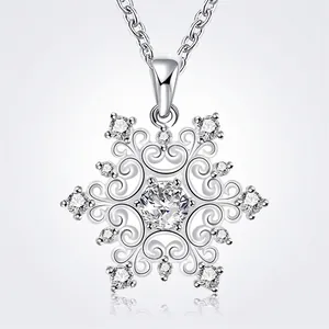 Elegant Snowflake Pendant Necklace Silver Plated Copper Hollow Zircon Sparkling Winter Jewelry For Women Gift
