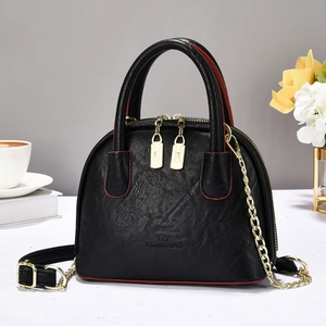 Women's Vintage PU Leather Shell Handbag Gold Hardware Chain Strap Bowling Shoulder Crossbody Bag For Daily Commute Office