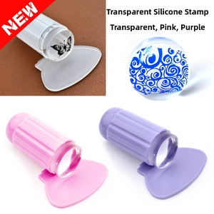 Clear silicone nail stamper set with scraper in transparent, pink and purple colors