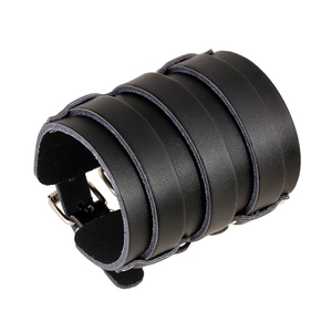 Mehrlagiges breites schwarzes Lederarmband im Punk-Stil mit verstellbarer Metallschnalle
