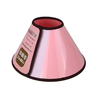 Pink pet recovery collar made of translucent PP material with adjustable velcro strap