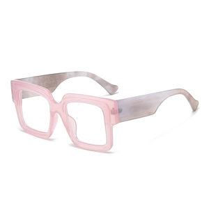 Fashionable oversized square blue light blocking glasses with pink frames and marble temples