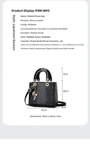 Detail view of black crocodile pattern handbag with dimensions 20cm x 18cm x 9cm