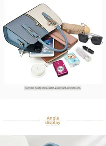 Vue détaillée de l'intérieur spacieux du sac à main montrant le rangement des accessoires