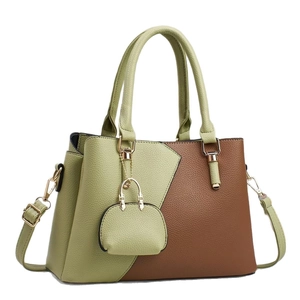 Sac à main en cuir à motif litchi vert et marron avec bandoulière réglable