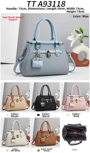 Detailed view of women's woven PU leather handbag with metal lock and inner compartments
