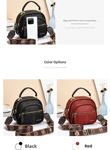 Detail of lychee pattern leather mini round bag with adjustable floral jacquard strap