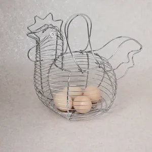 Rooster Shaped Egg Basket Metal Wire Woven Fruit Storage Container Kitchen Farmhouse Decor Hollow Out