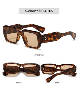 Three-angle view of vintage tortoiseshell square sunglasses with star-shaped rivets
