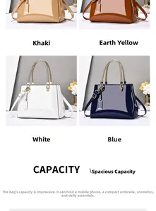 Detail showing the large capacity tote bag available in four colors with woven chain handle