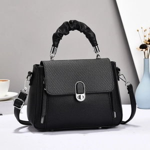 Women Fashion PU Leather Splicing Shoulder Bag With Woven Flap Ruched Handle Satchel Crossbody Handbag For Office Daily