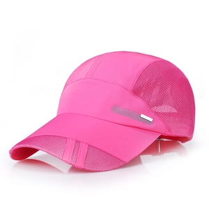 Rose red quick-dry mesh baseball cap with breathable fabric and silver Sport metal badge