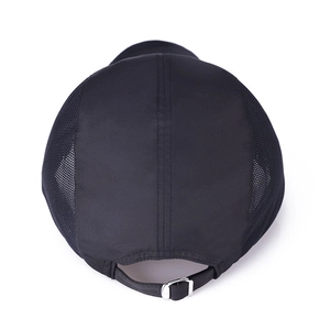 Men's quick-dry mesh baseball cap in black with adjustable silver metal back buckle