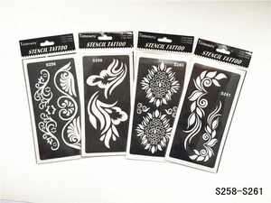 Ensemble détaillé de quatre pochoirs de tatouage henné S258-S261 aux motifs floraux