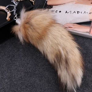 Extra large natural fox fur tail keychain for women bags in brown and grey gradient