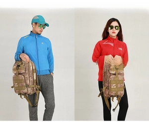 Outdoor tactical camouflage backpack featuring MOLLE webbing system and multiple compartments