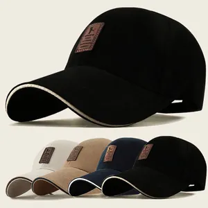 Cotton Baseball Cap Unisex Adjustable Sun Hat Curved Brim Casual Outdoor Sport Headwear With Leather Patch Decoration