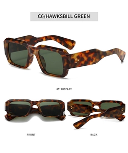 Multi-angle view of vintage tortoiseshell square sunglasses with hawksbill green lenses