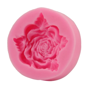 Pink silicone blooming rose flower mold for DIY fondant cake baking and craft tools