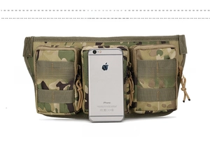Tactical camouflage waist bag with three zip pockets and MOLLE webbing detail