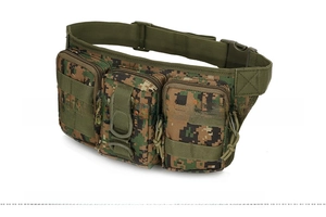 Detailed view of tactical jungle digital camo waist pack with three zip pockets