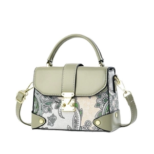 Sac à main vintage vert à motifs paisley avec fermoir doré et bandoulière réglable