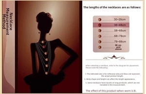 Guide des tailles montrant les longueurs de collier de 30 cm à 88 cm sur une silhouette