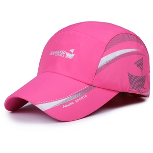 Quick-dry rose red sports cap with Aquatic SPORTS logo and reflective details