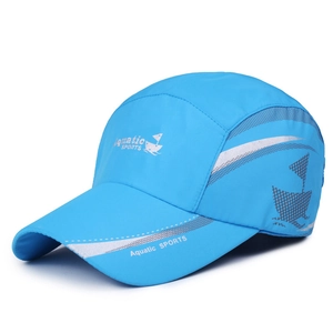 Sky blue quick-dry sports cap with Aquatic SPORTS logo for sun protection outdoors