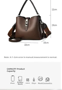 Detaillierte Größentabelle der braunen Beuteltasche mit 22cm Bodenlänge und Innenkapazität
