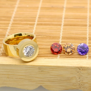 Wide 18K gold-plated stainless steel ring with interchangeable colorful zircon stones