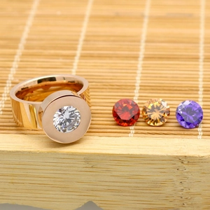 18K gold-plated stainless steel ring with interchangeable colorful zircon stones