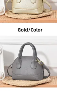 Détail de sacs à main en cuir grainé de qualité supérieure en or et gris avec garniture dorée