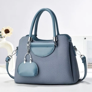 Elegant grey-blue tweed handbag for women with silver hardware and leather straps
