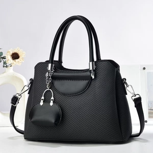 Women Handbag Woven Texture PU Leather Top Handle Crossbody Bag With Mini Coin Purse Charm Elegant Fashion For Daily Use