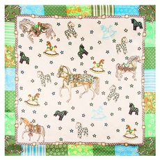 Silk scarf with horses and stars pattern on beige background and colorful border