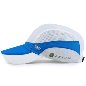 Unisex quick-dry baseball cap in blue and white contrast with breathable side mesh