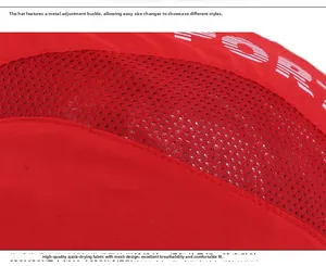 Detail of red quick-dry sports cap with breathable mesh and metal adjustment buckle