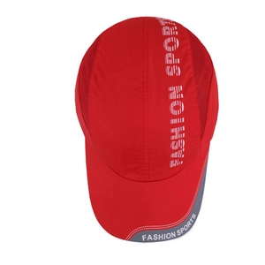 Breathable red quick-dry sports baseball cap with mesh panels and Fashion Sports text