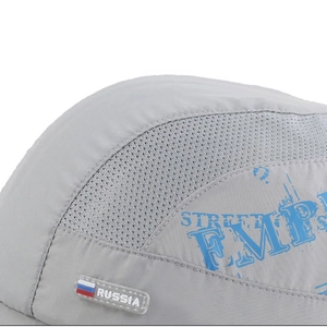 Grey quick-dry mesh baseball cap featuring blue graffiti print and Russia rubber patch