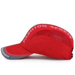 Red quick-dry mesh baseball cap for sports with Fashion Sports print on side