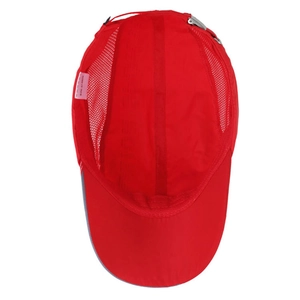 Bright red quick-dry sports cap with breathable mesh sides and metal adjustment buckle