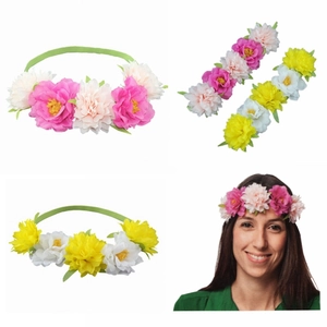 Detail of red white and blue floral elastic headbands for festive party hair accessories