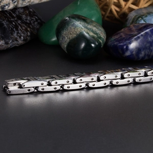 Polished tungsten steel men's link bracelet with three-row precision chain structure