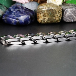 Men's silver tungsten steel link bracelet with watch-band style on colorful stones