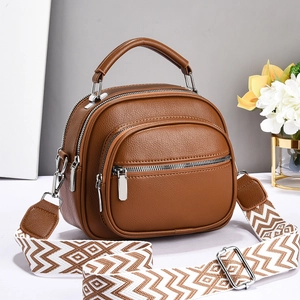 Women PU Leather Litchi Texture Handbag Multi Zipper Crossbody Bag With Wide Woven Geometric Strap Casual Street Style