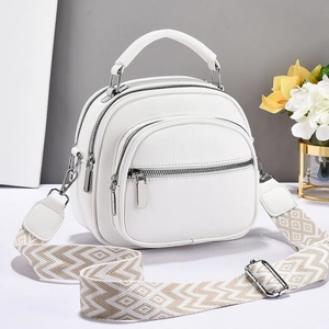 Modern white lychee texture shoulder bag with jacquard strap and silver hardware